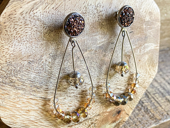 Antique Bronze Druzy & Crystals Chandelier Earrings