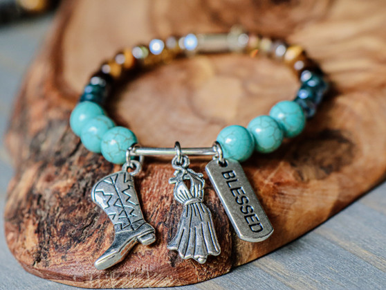 We Love Texas - Blessed- Turquoise & Tiger Eye Bracelet