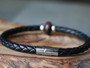 Mahogany Obsidian Stone - Black Leather Bracelet 