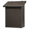 A classic, solid brass, vertically oriented mailbox with an oil rubbed bronze finish. 