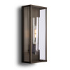 Contemporary tall rectangular wall sconce by America's Finest featuring open-frame design with clear glass cylinder and bronze finish, ideal for modern property entrances and vertical lighting emphasis. 