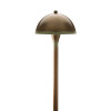 Contemporary dome pathway light in bronze finish featuring 6-inch hemispheric shade with green patina accent trim and cylindrical stem. American-made landscape fixture with classic dome design ideal for modern property walkway lighting applications 