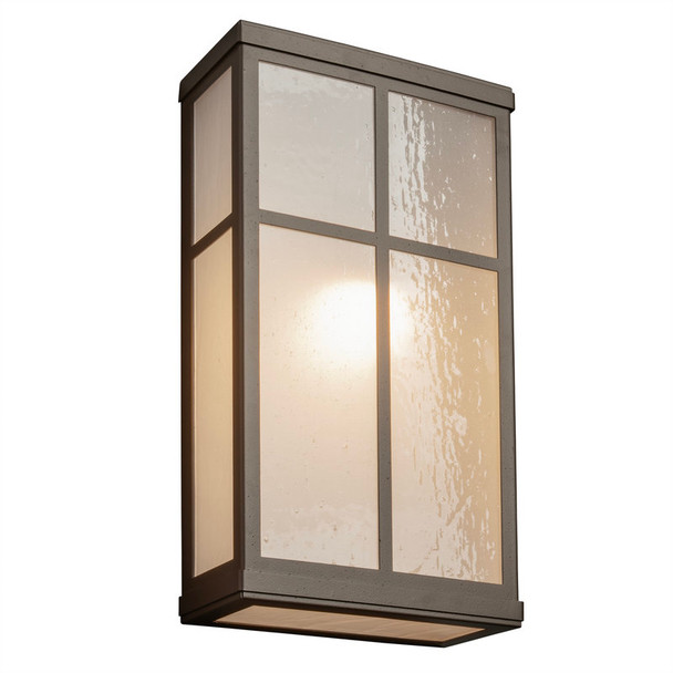 Large contemporary outdoor wall sconce by America's Finest featuring geometric grid design with seeded glass panels and bronze finish, designed for property entrances and building facades. 