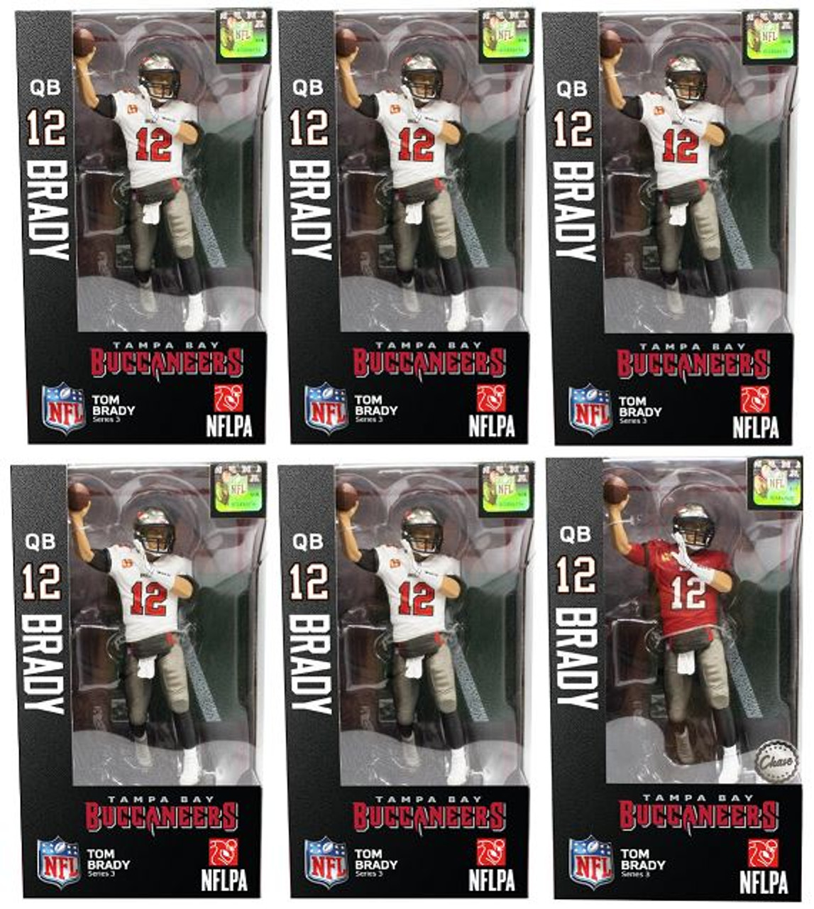 Tom Brady (Tampa Bay Buccaneers) Factory Sealed Case (6) w/CHASE Imports  Dragon NFL 6 Figure Series 3