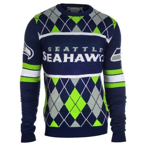 Seattle Seahawks Men's Plaid Crew Neck NFL Ugly Sweater - CLARKtoys