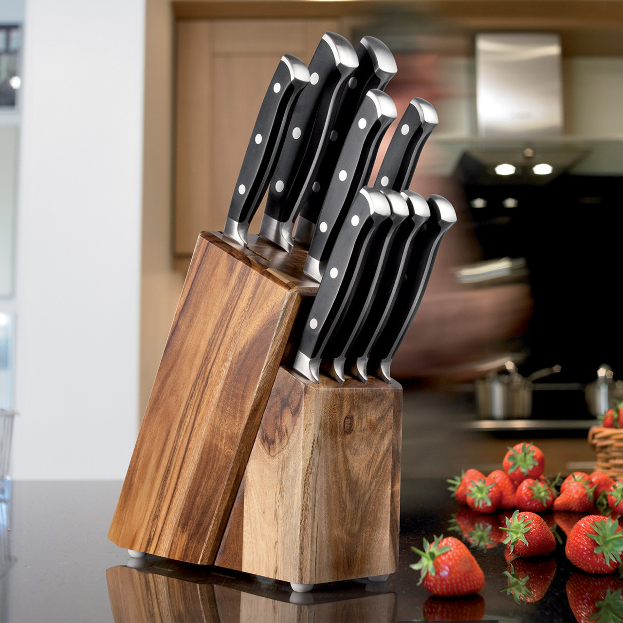 Taylors Eye Witness 9pc Acacia Wood Knife Block - Bakewell Cookshop