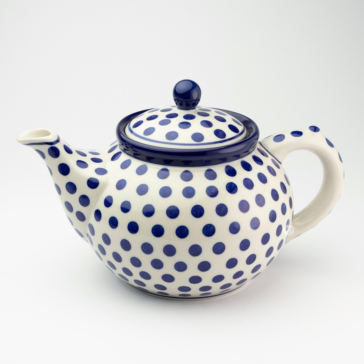 Polish Pottery 1.2 Litre Large 6 Cup Teapot Small Blue Dot Bakewell
