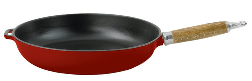 Chasseur 28cm Cast Iron Frying Pan with Wooden Handle - Red