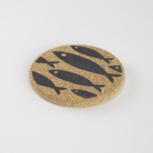 Liga Fish Grey Printed Cork Coasters Set of 4