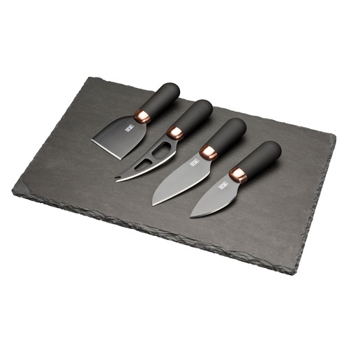 Taylors Eye Witness Brooklyn Copper 4 Piece Cheese Knife & Slate Board Set