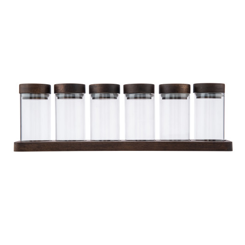 Artisan Street Spice Jar Set 6 x 120ml Glass Jars with Acacia Wood Lids