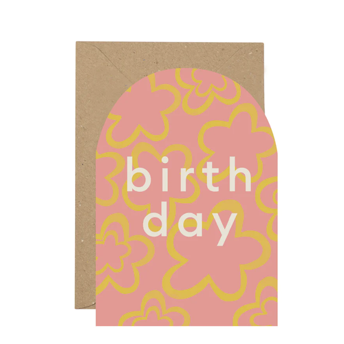 Plewsy Birthday Curved Card Pink and Yellow