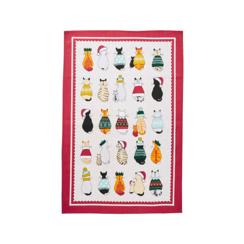 Ulster Weavers Tea Towel Recycled Cotton Christmas Cats In Waiting
