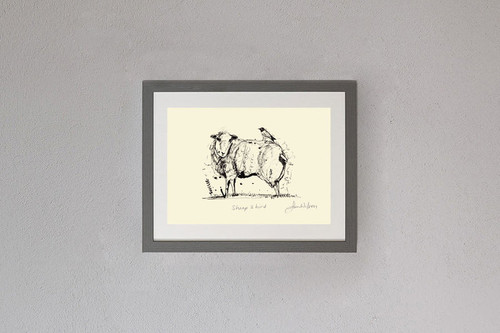 Sam Wilson Sheep and Bird Archival Framed Sam Wilson Sheep and Bird Archival Framed
