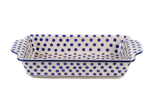 Polish Pottery Lasagne Dish with Handles Large - Small Blue Dot