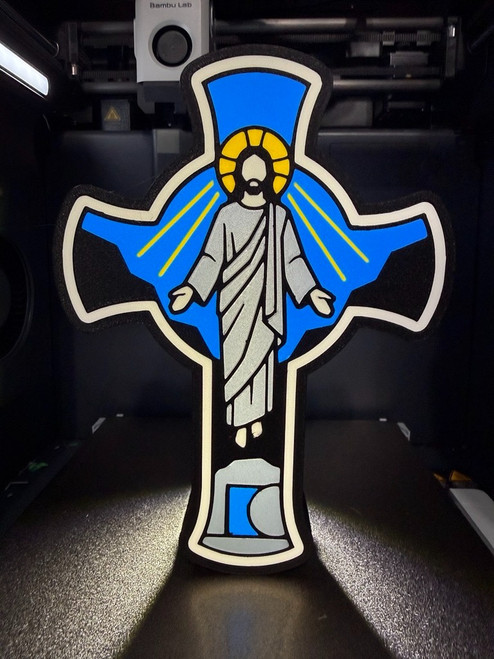 10" Jesus he-is-rsend  Cross Lightbox picture 100% making 127% bigger 