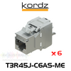Kordz PRS Series Shielded Toolless Cat6A RJ45 Keystone Sockets (6 pack)