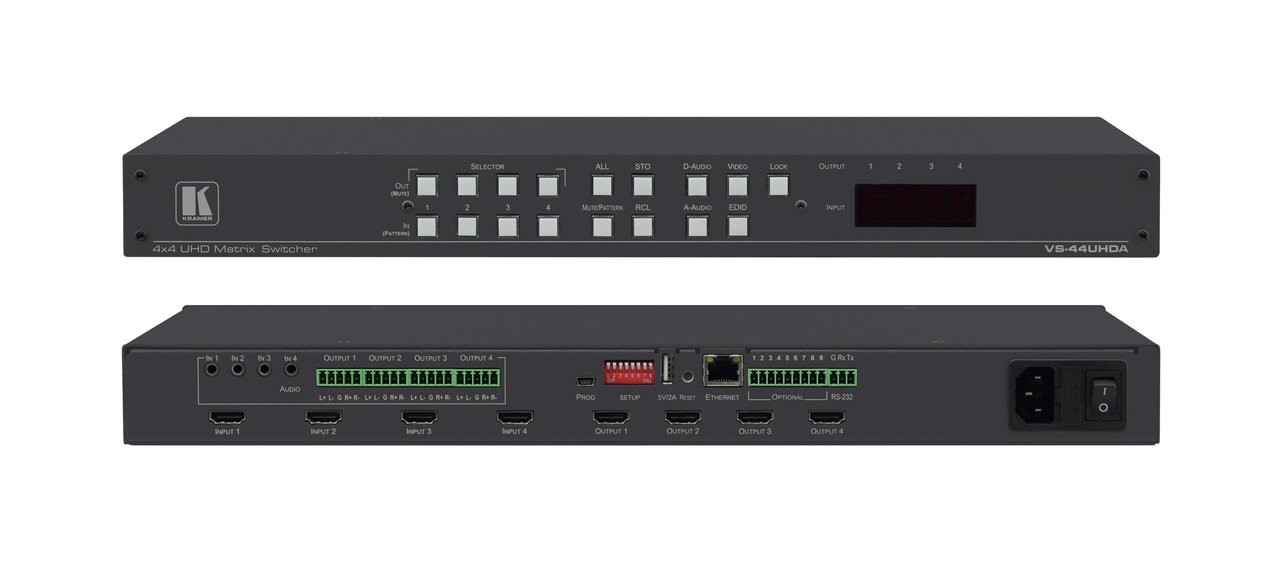 Kramer VS-44UHDA 4x4 4K60 HDMI Matrix Switcher with Audio Embedding/De–embedding