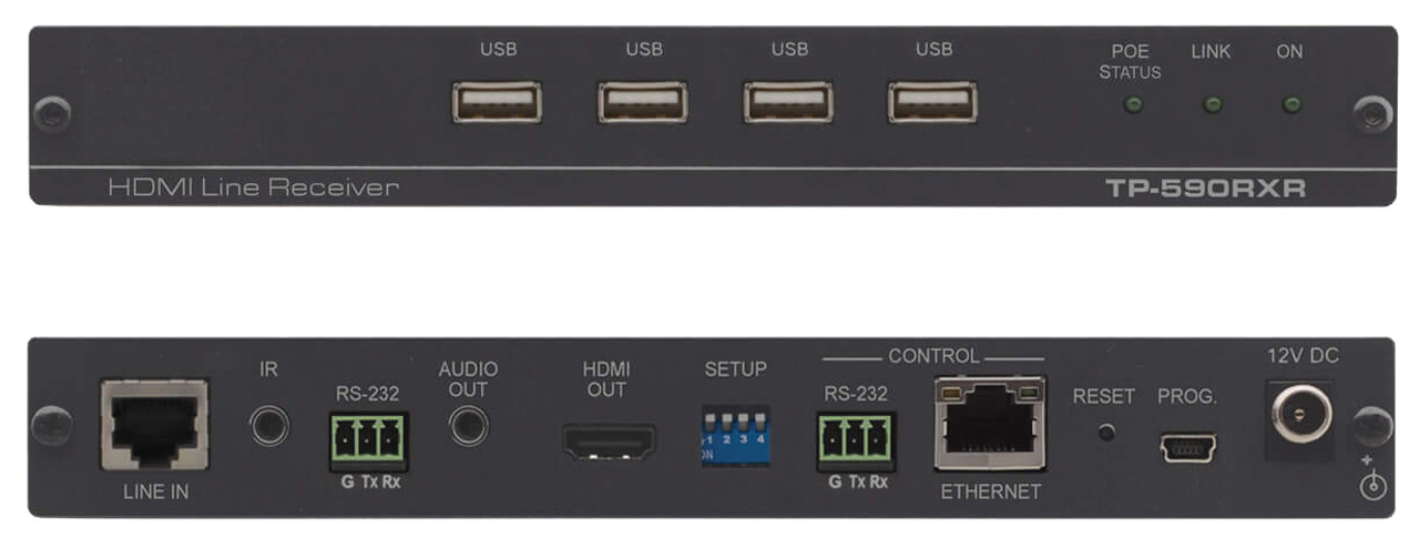 Kramer TP-590RXR 4K60Hz HDMI to HDBaseT 2.0 PoE Receiver w/ Ethernet, USB, Audio, RS-232 & IR (up to 100m)