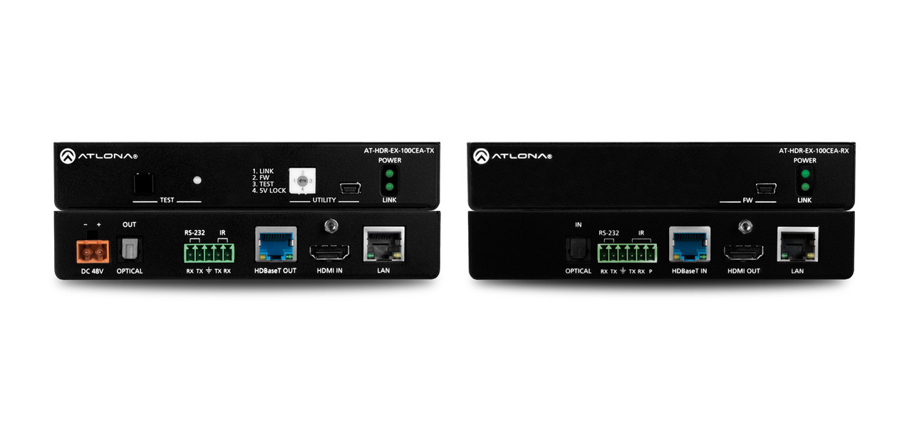 Atlona 4K UHD HDR HDMI Over 100M HDBaseT TX/RX with Ethernet, Control and PoE & Return Optical Audio