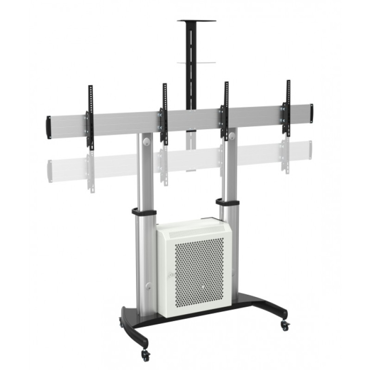 Quantum Sphere Single or Dual Screen Height Adjustable Video Conferencing Cart / Trolley with Lockable Cabinet