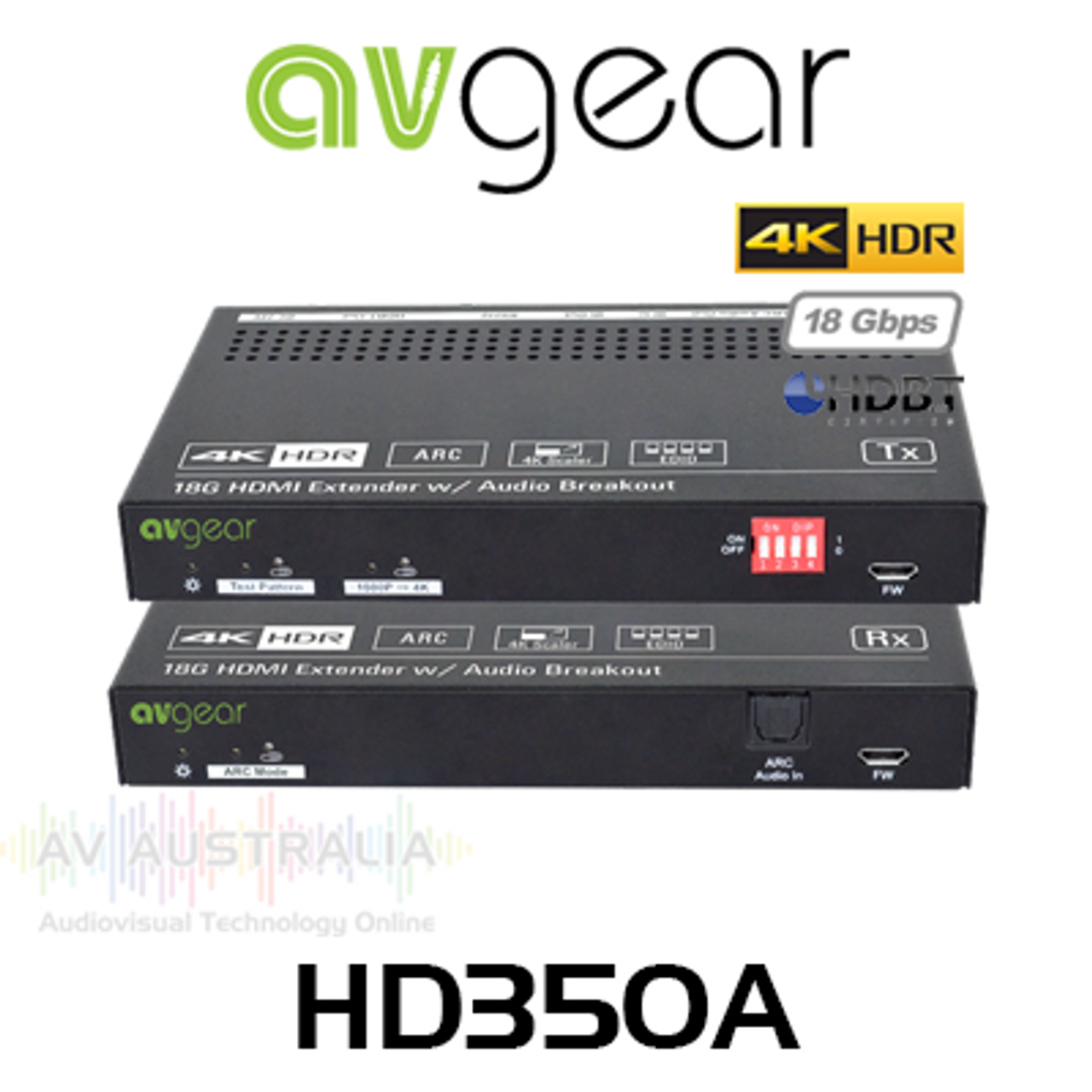 AVGear HD350A 4K HDR 18Gbps HDMI Over HDBaseT Extender Set w/ Audio Breakout (40M)