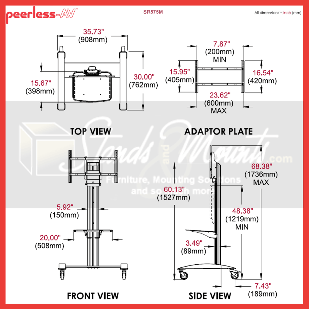 ST Peerless SR575M SmartMount Flat Display Mobile Trolley (32" - 75")