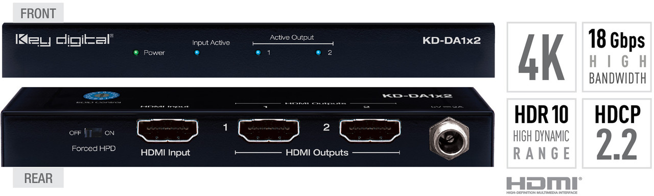 Key Digital KD-DA1x2 1:2 4K 18G HDMI Distribution Amplifier