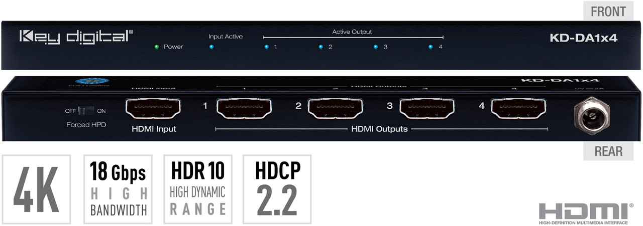 Digital KD-DA1xx 1:4/8 4K 18G HDMI Distribution Amplifier