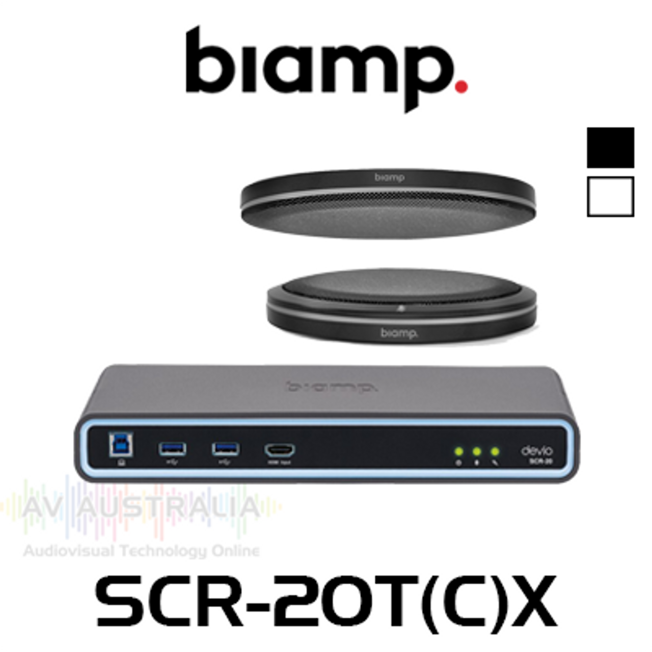 Biamp Devio SCR-20 4K Conferencing Hub With Low-Profile Ceiling / Tabletop Microphone