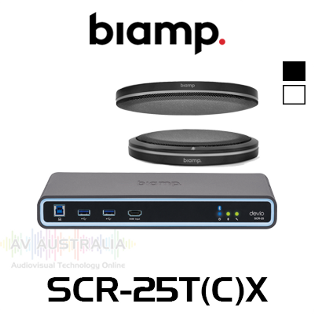 Biamp Devio SCR-25 4K Conferencing Hub With Low-Profile Ceiling / Tabletop Microphone