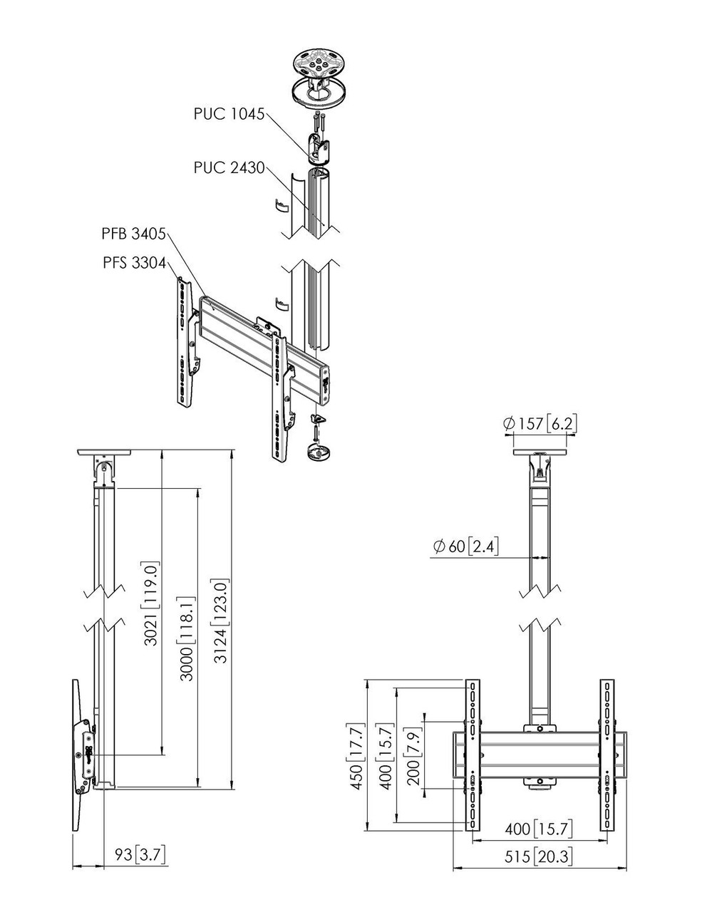 Vogels CT24xx44 400x400mm Fitment Swivel & Tilt Ceiling Mount (up to 65")