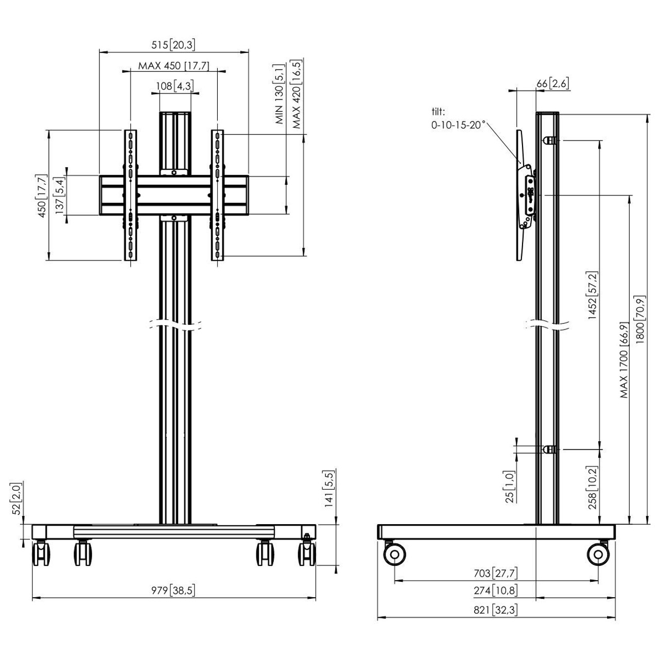 Vogels Txx44 400x400 Fitment Mobile Trolley (up to 65")