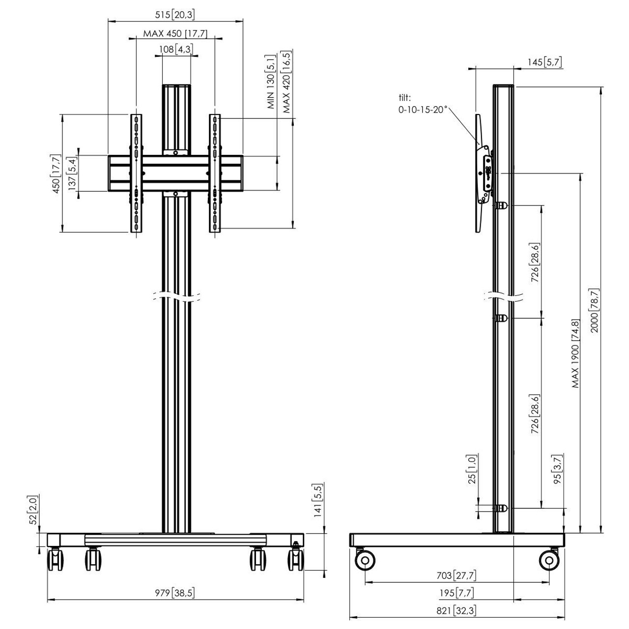 Vogels Txx44 400x400 Fitment Mobile Trolley (up to 65")