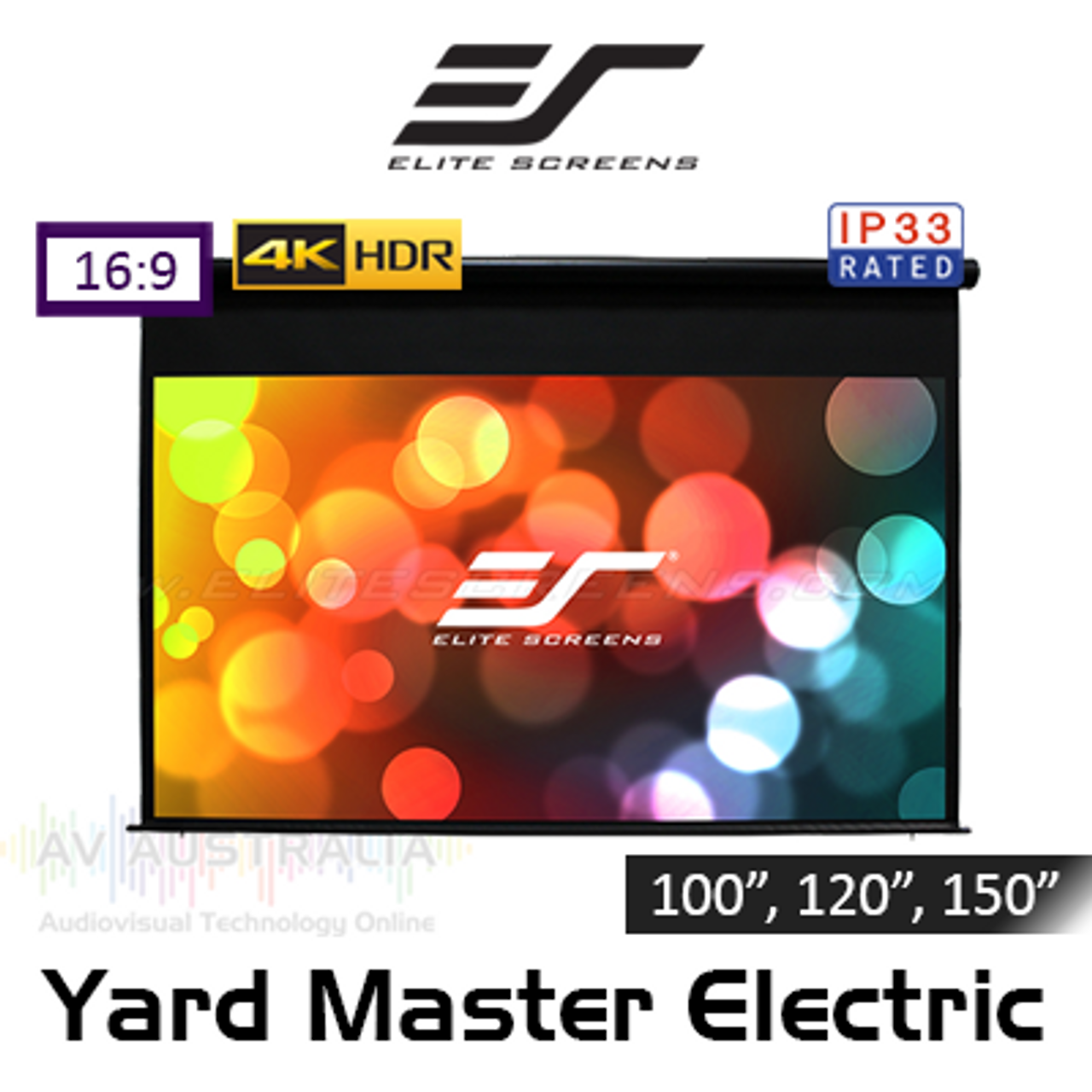 Elite Screens Yard Master MaxWhite IP33 16:9 Outdoor Motorised Projection Screens (100", 120", 150")