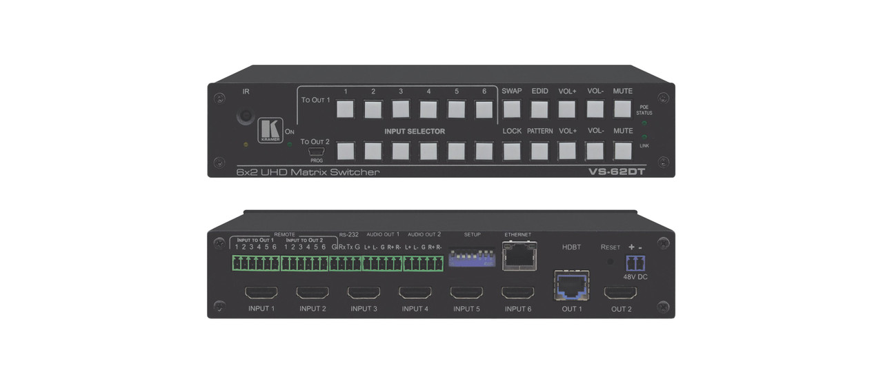 Kramer VS-62DT 6x2 4K60 4:2:0 HDMI/HDBaseT PoE Matrix Switcher (40m)