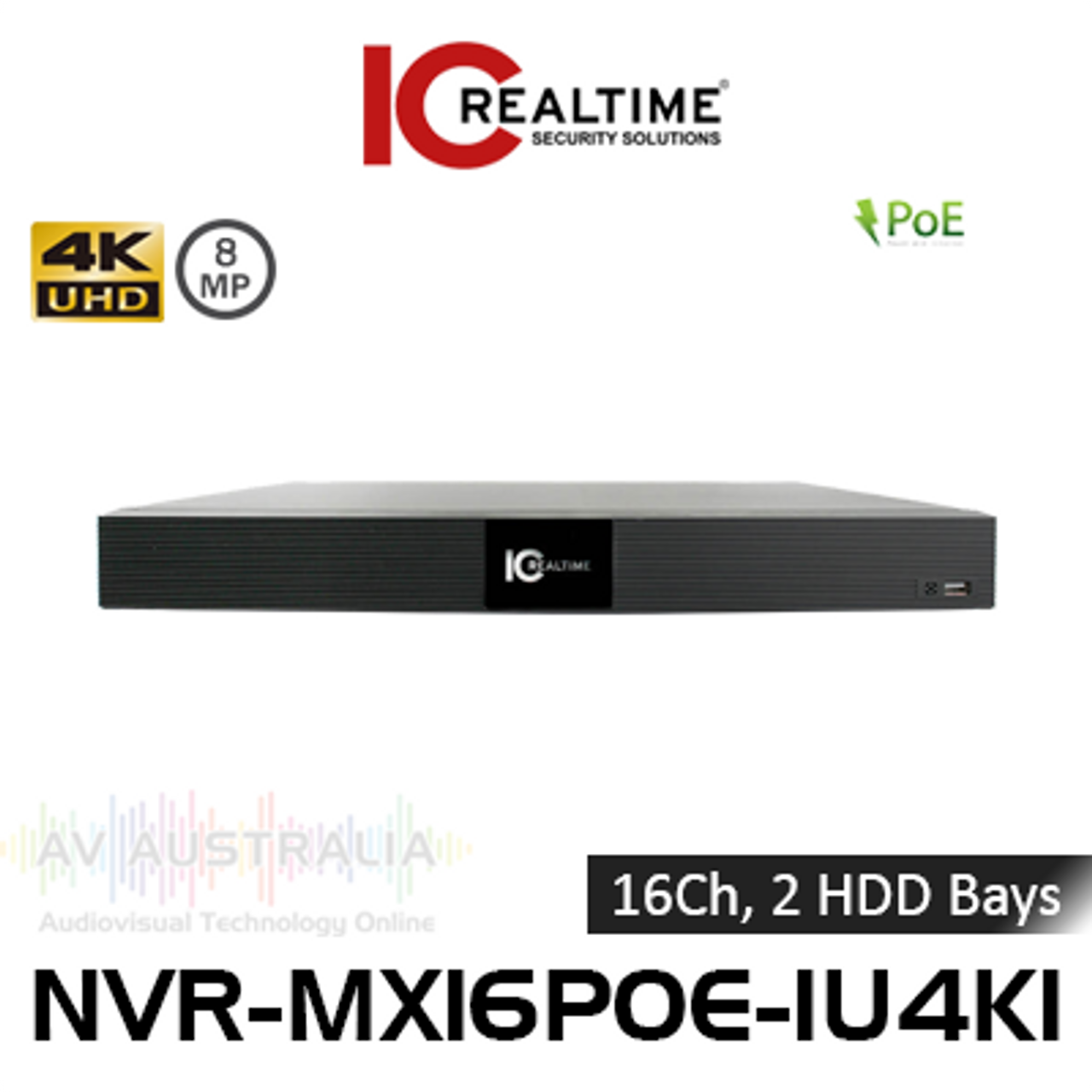 IC Realtime 4K 16-Ch PoE 8MP 2-Bay H.265+ 1U Desk Mount NVR