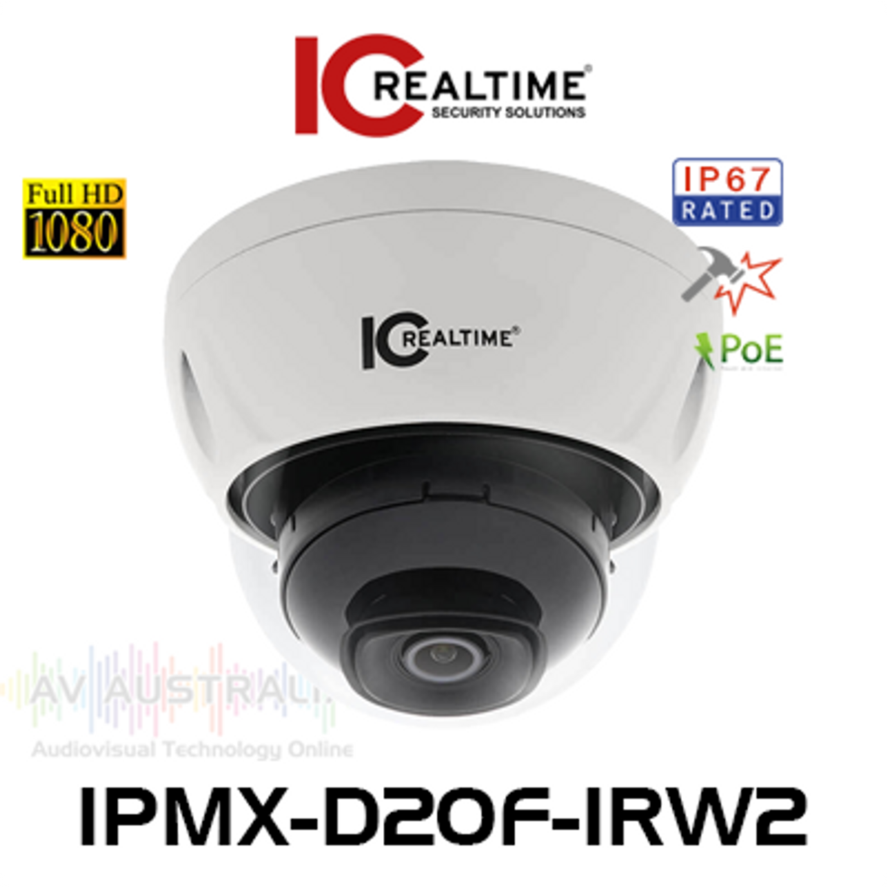 IC Realtime 2MP 1080P 2.8mm Lens Outdoor Vandal PoE Dome Network Camera