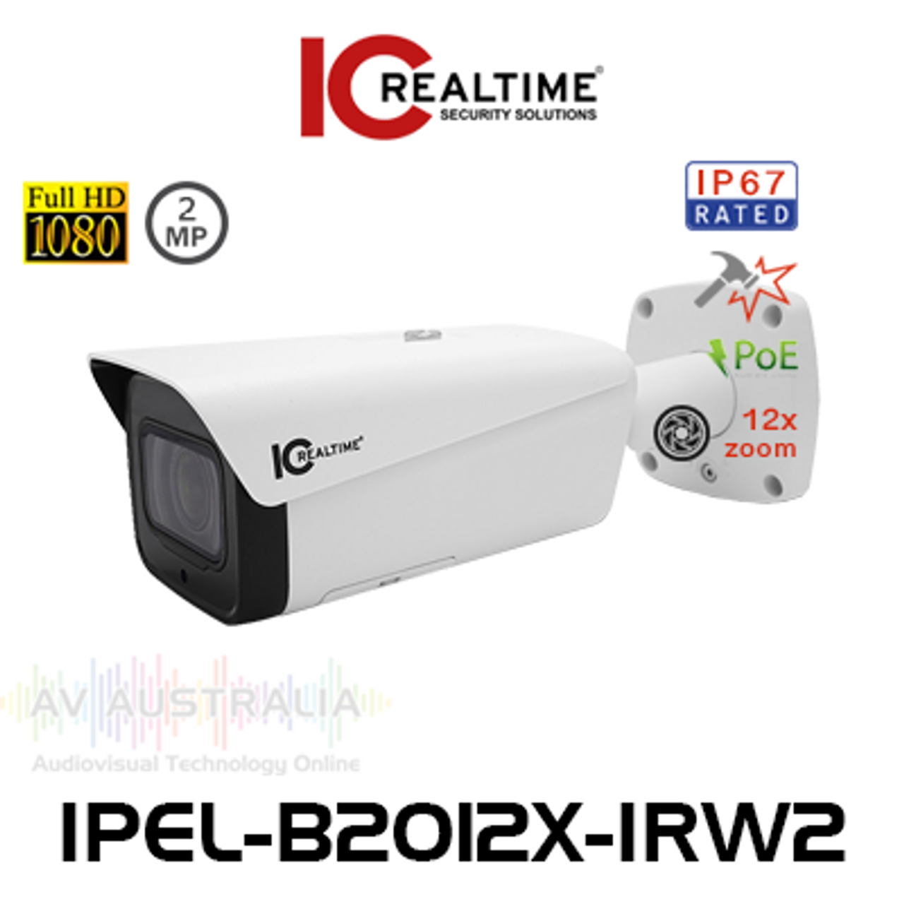 IC Realtime 2MP 1080P 5.3-64mm Varifocal Outdoor Vandal PoE Bullet Network Camera