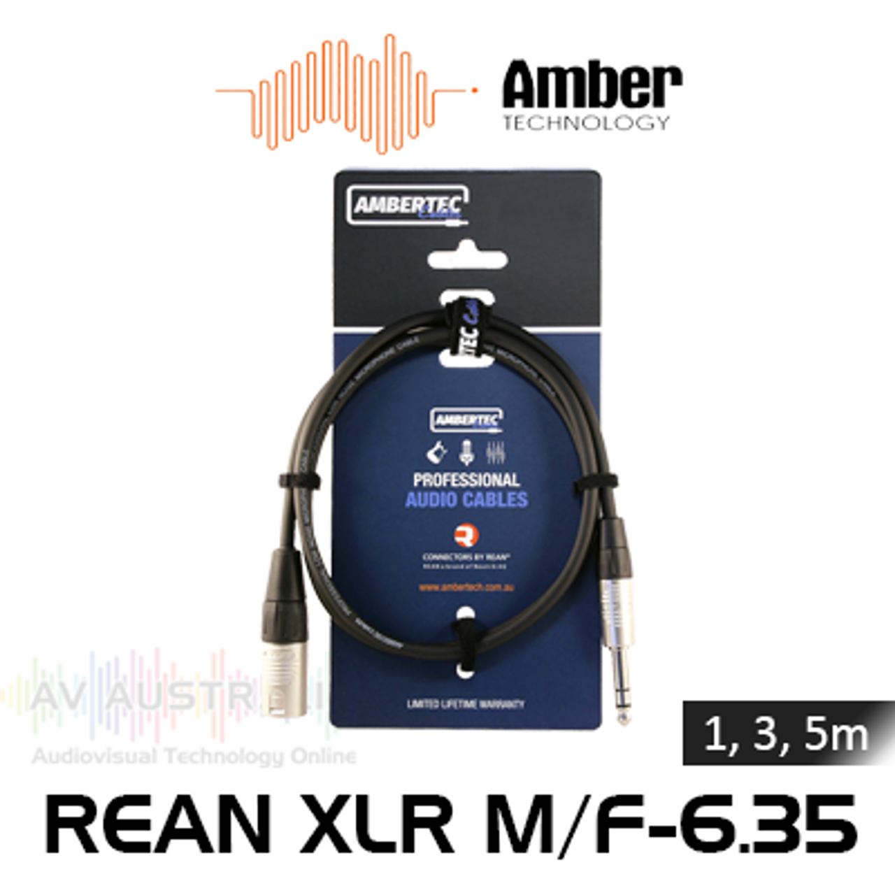 Ambertech REAN XLR Male/Female-6.35mm TRS Microphone Cable (1, 3, 5m)