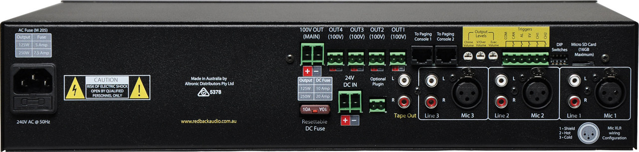 Redback Phase5 4 Zone 125W 100V PA Mixer Amplifier