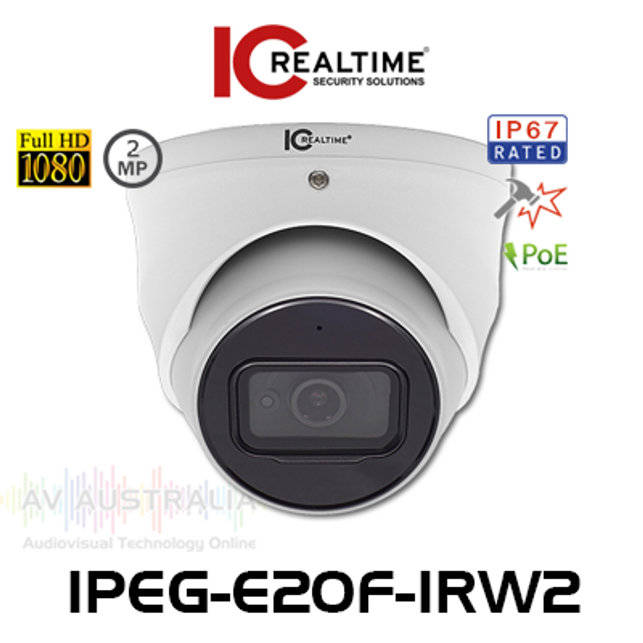 IC Realtime Edge 2MP 1080P 2.8mm Lens Outdoor Vandal PoE Eyeball Dome IP Camera