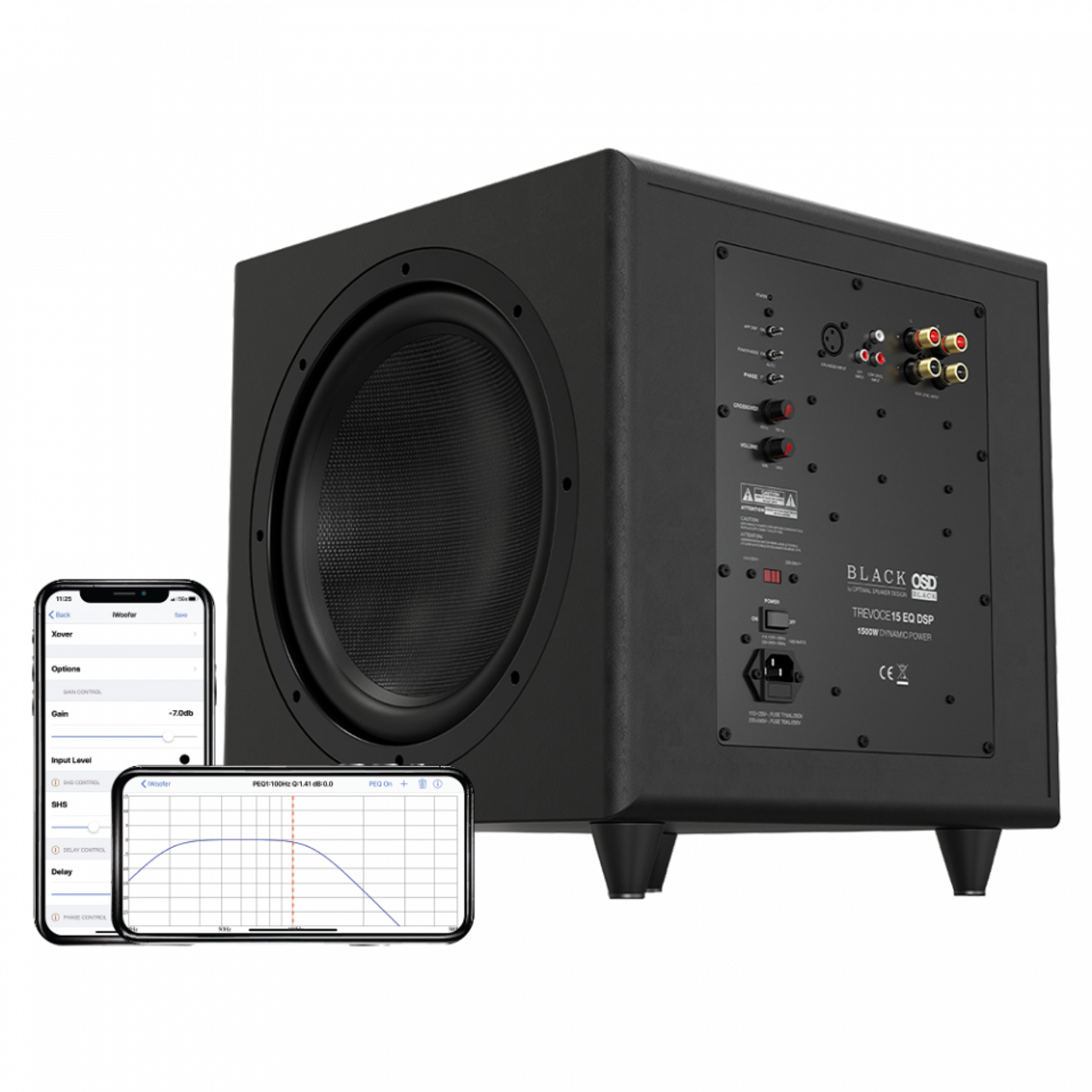 OSD Black TreVoce15 DSP 15" 1500W Dynamic Powered Subwoofer With Dual Passive Radiator