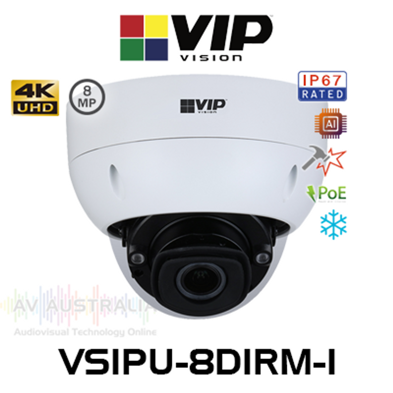 VIP Vision Ultimate AI 4K 8MP 2.7-12mm Varifocal IP67 Vandal PoE Dome IP Camera