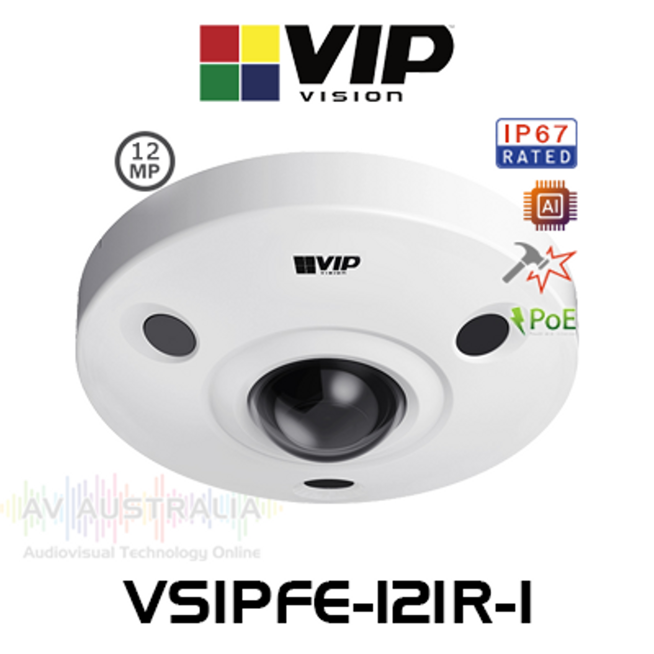 VIP Vision Specialist AI 12MP People Counting 360° IP67 Vandal PoE Fisheye Dome IP Camera