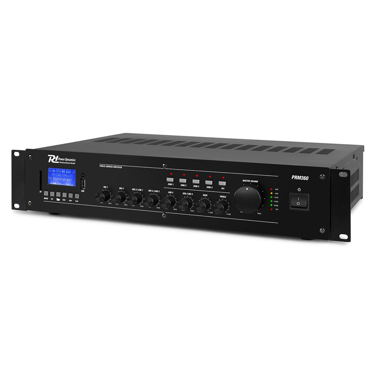 Power Dynamics 240/360W 4-Zone 6-Channel 100V Mixer Amplifier With MP3 Player