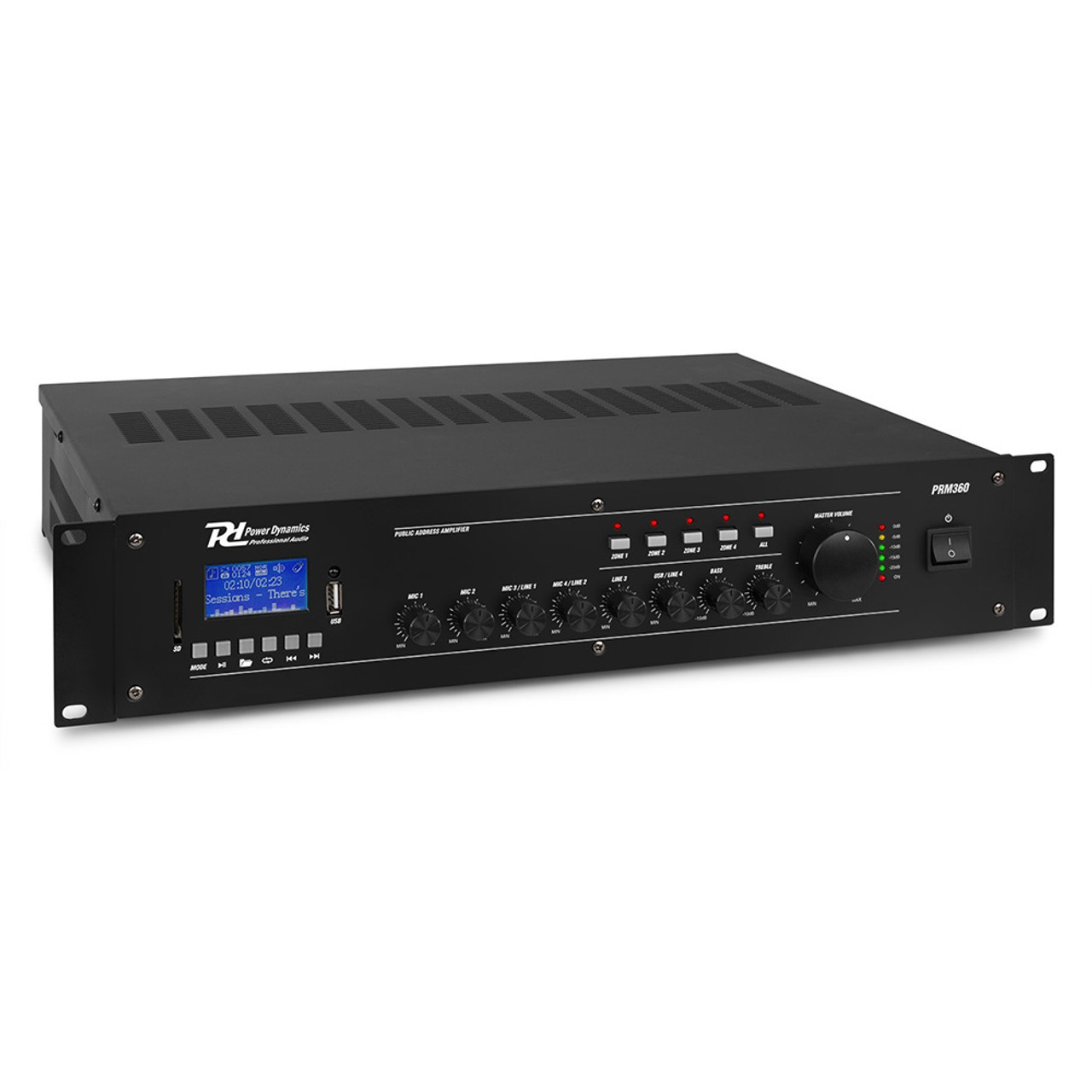 Power Dynamics 240/360W 4-Zone 6-Channel 100V Mixer Amplifier With MP3 Player
