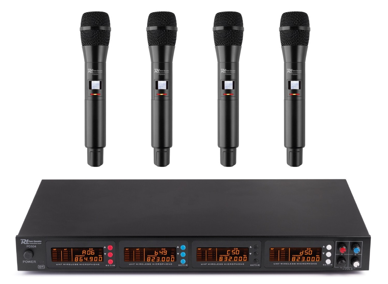 Power Dynamics PD504H 4 x Wireless Handheld Microphone Set (550-585MHz)