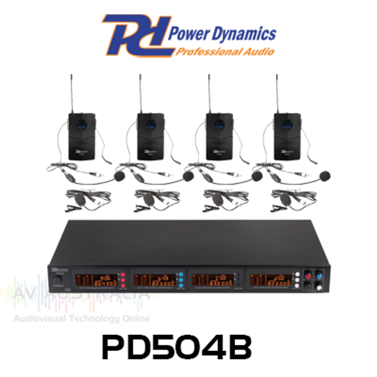 Power Dynamics PD504B 4 x Bodypack Wireless Microphone System (550-585MHz)