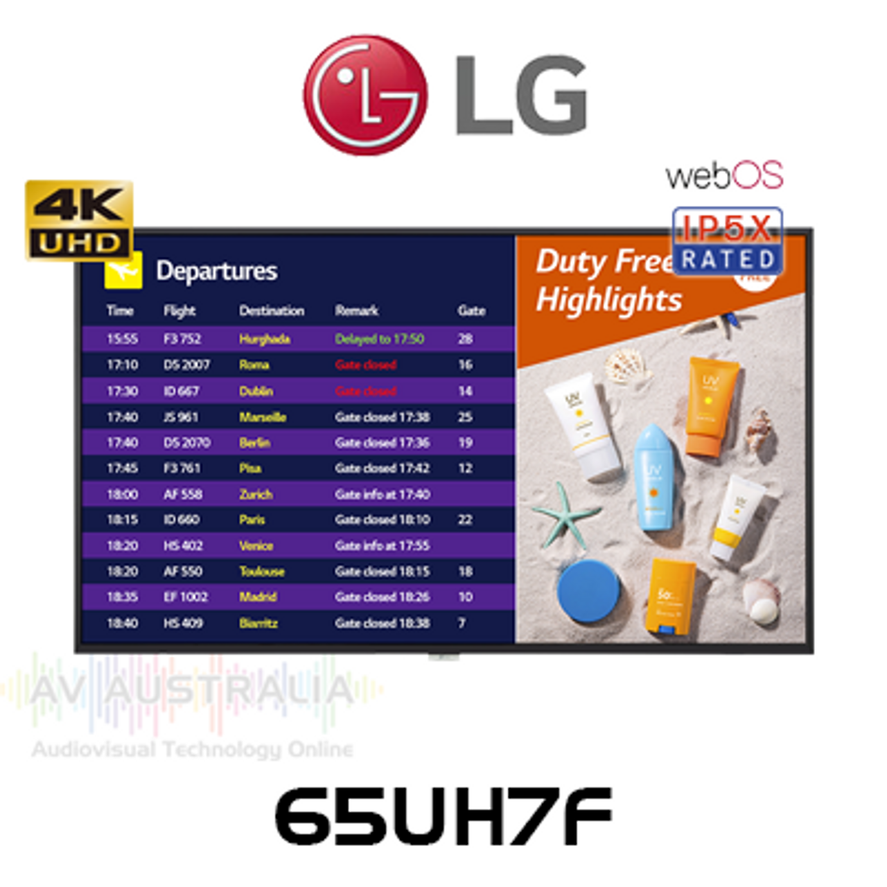 LG UH7F Series 65" 4K UHD 700 Nits Narrow Bezel 24/7 IPS WebOS Digital Signage